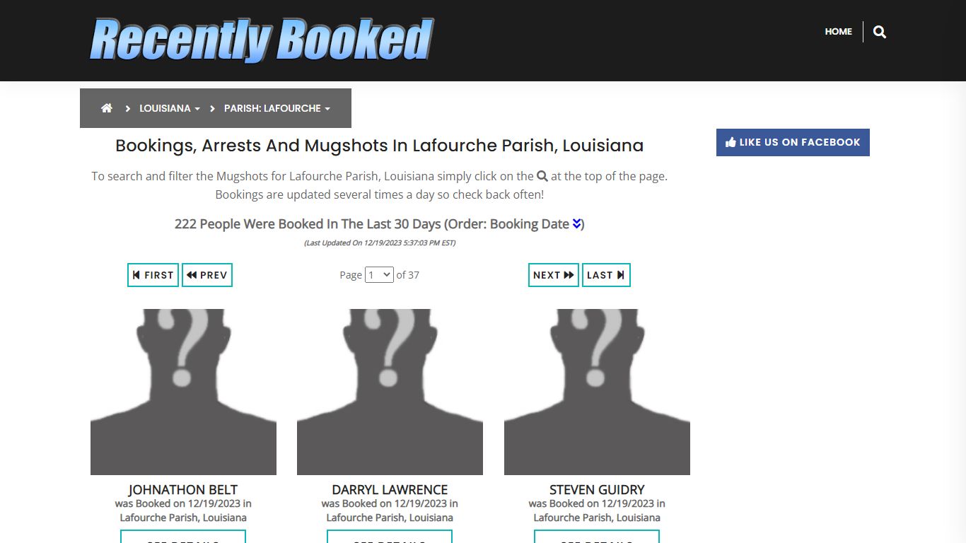 Bookings, Arrests and Mugshots in Lafourche Parish, Louisiana