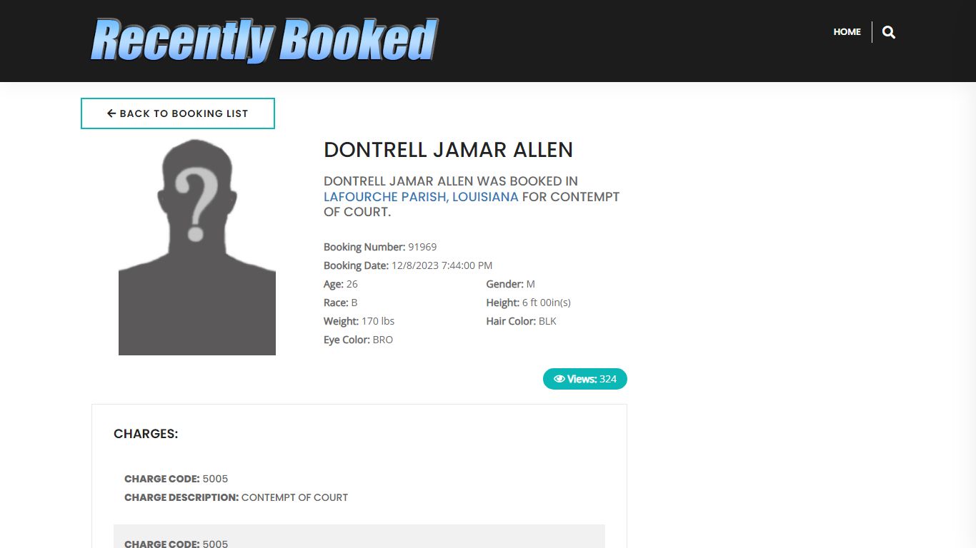 Recent Booking / Mugshot for DONTRELL JAMAR ALLEN in Lafourche Parish ...